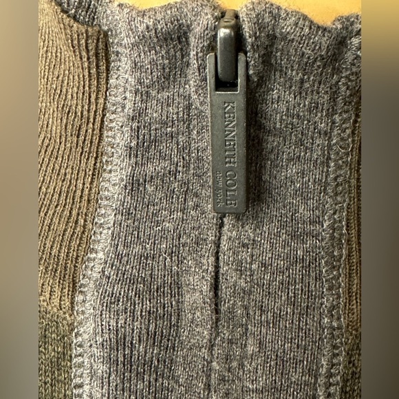 Kenneth Cole New York Sweater M Men’s Full Zip Wool Blend Mick Neck Olive Gray - Picture 6 of 11